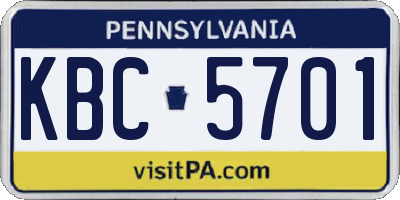 PA license plate KBC5701