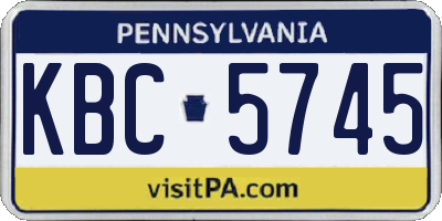 PA license plate KBC5745