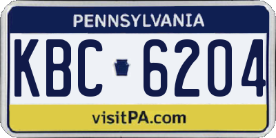 PA license plate KBC6204