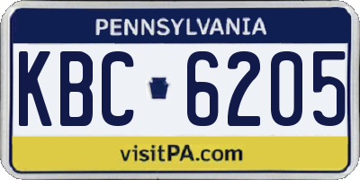 PA license plate KBC6205