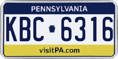 PA license plate KBC6316