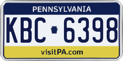 PA license plate KBC6398