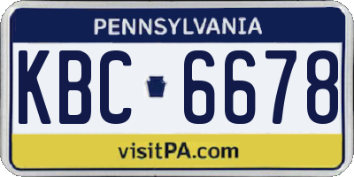 PA license plate KBC6678