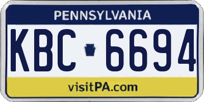 PA license plate KBC6694