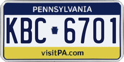 PA license plate KBC6701
