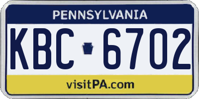 PA license plate KBC6702