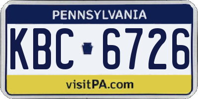 PA license plate KBC6726