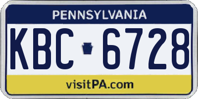 PA license plate KBC6728