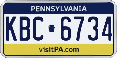PA license plate KBC6734