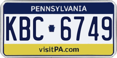 PA license plate KBC6749