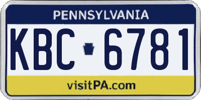 PA license plate KBC6781