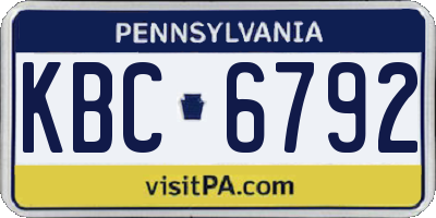 PA license plate KBC6792