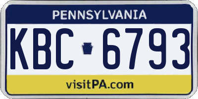 PA license plate KBC6793
