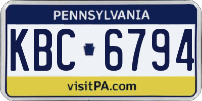 PA license plate KBC6794
