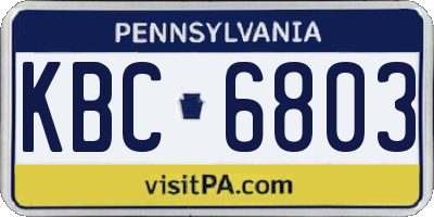 PA license plate KBC6803