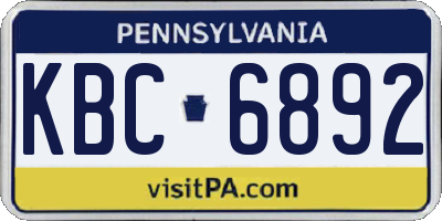 PA license plate KBC6892