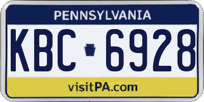 PA license plate KBC6928