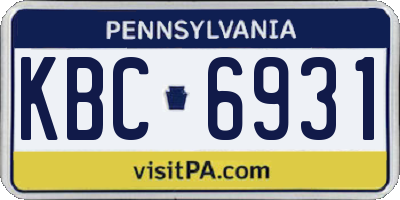 PA license plate KBC6931