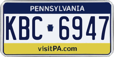 PA license plate KBC6947