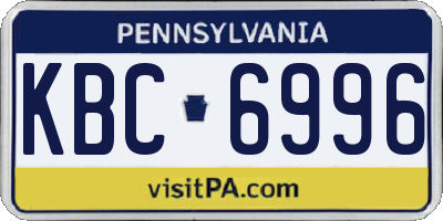 PA license plate KBC6996