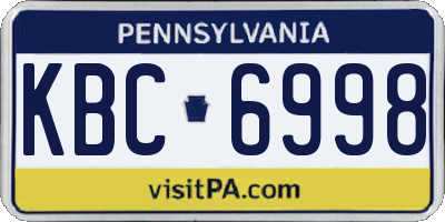 PA license plate KBC6998