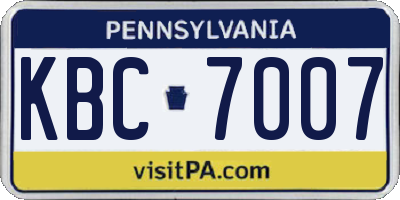 PA license plate KBC7007