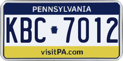 PA license plate KBC7012
