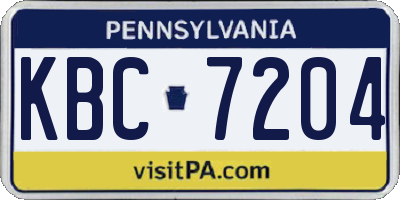 PA license plate KBC7204