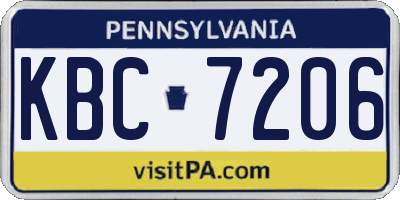 PA license plate KBC7206