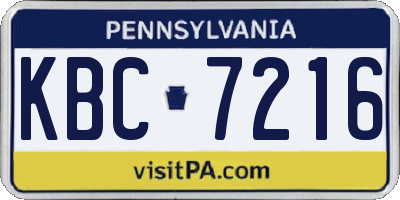 PA license plate KBC7216
