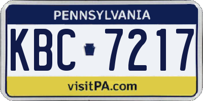 PA license plate KBC7217