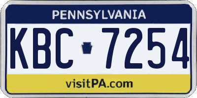 PA license plate KBC7254