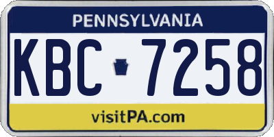 PA license plate KBC7258