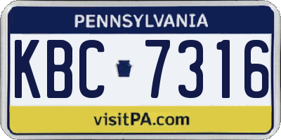 PA license plate KBC7316
