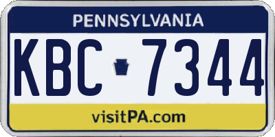 PA license plate KBC7344