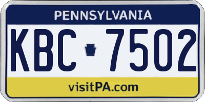 PA license plate KBC7502