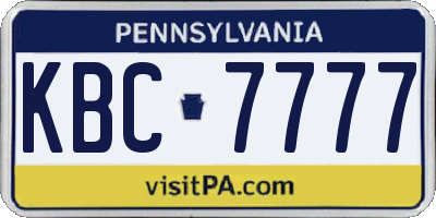 PA license plate KBC7777