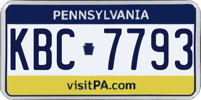 PA license plate KBC7793