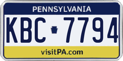 PA license plate KBC7794