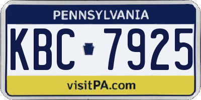 PA license plate KBC7925
