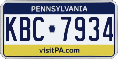 PA license plate KBC7934