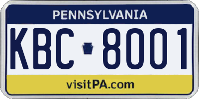 PA license plate KBC8001