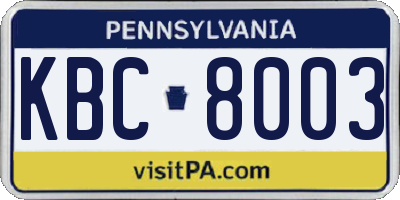 PA license plate KBC8003