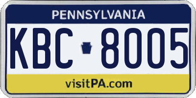 PA license plate KBC8005