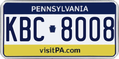 PA license plate KBC8008