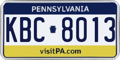 PA license plate KBC8013