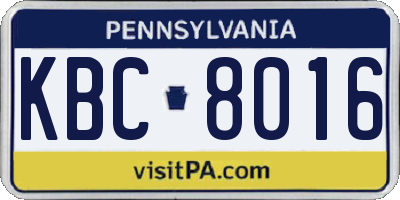 PA license plate KBC8016