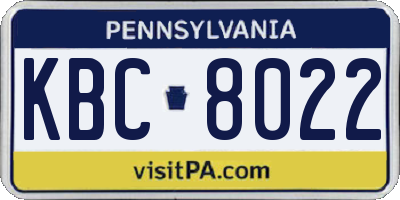 PA license plate KBC8022