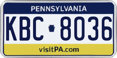 PA license plate KBC8036