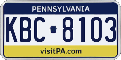 PA license plate KBC8103